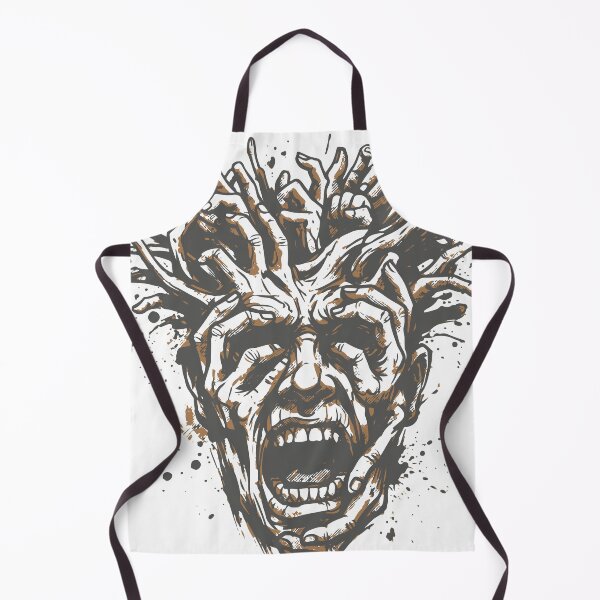 Item preview, Surreal black-and-white ink illustration of a screaming head entwined by dozens of grasping hands, evoking anxiety, panic, inner turmoil, mental breakdown designed and sold by Dejbar.