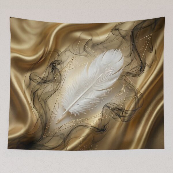 Item preview, GOLDEN ETHER: Liquid Silk & White Feather Luxury Home Decor designed and sold by Nafas Wing.