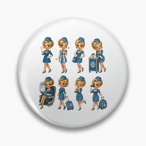 Item preview, Retro Flight Attendant Girl – Vintage Airline Uniform Travel Design designed and sold by MoonSpeaksTV.