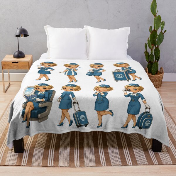 Item preview, Retro Flight Attendant Girl – Vintage Airline Uniform Travel Design designed and sold by MoonSpeaksTV.