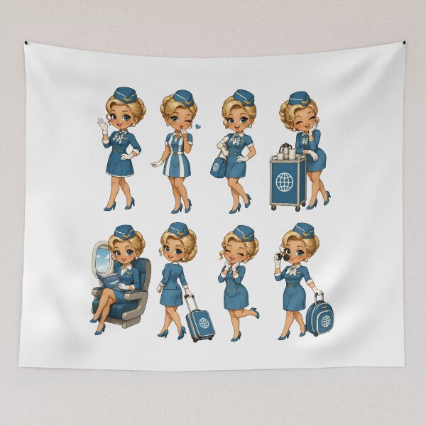 Item preview, Retro Flight Attendant Girl – Vintage Airline Uniform Travel Design designed and sold by MoonSpeaksTV.