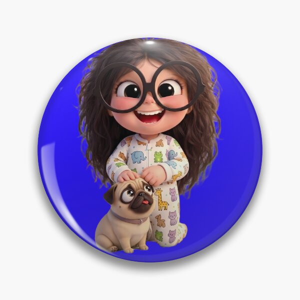 Item preview, Adorable Girl Lolly and Pug Dog Pippo - Cartoon Illustration designed and sold by Art-Inspir-AI.
