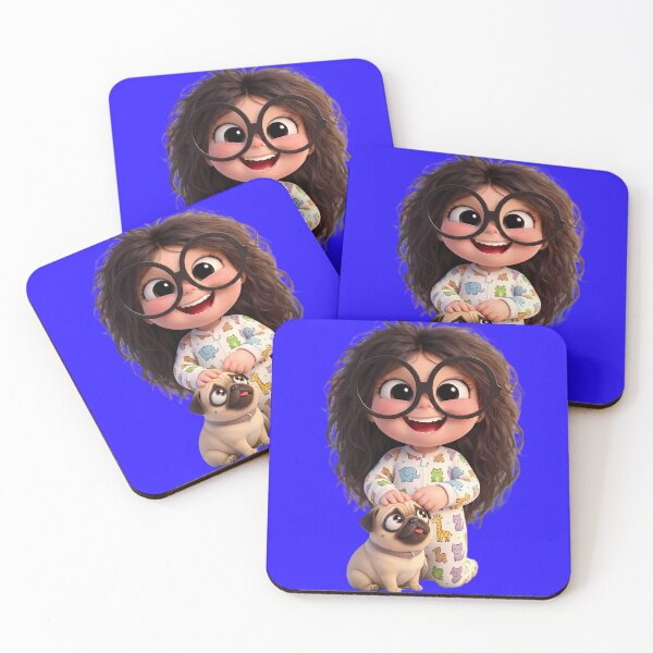 Item preview, Adorable Girl Lolly and Pug Dog Pippo - Cartoon Illustration designed and sold by Art-Inspir-AI.