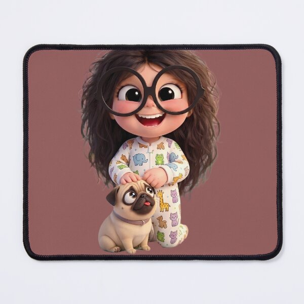 Item preview, Adorable Girl Lolly and Pug Dog Pippo - Cartoon Illustration designed and sold by Art-Inspir-AI.