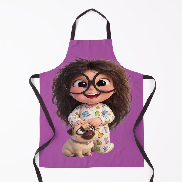 Item preview, Adorable Girl Lolly and Pug Dog Pippo - Cartoon Illustration designed and sold by Art-Inspir-AI.