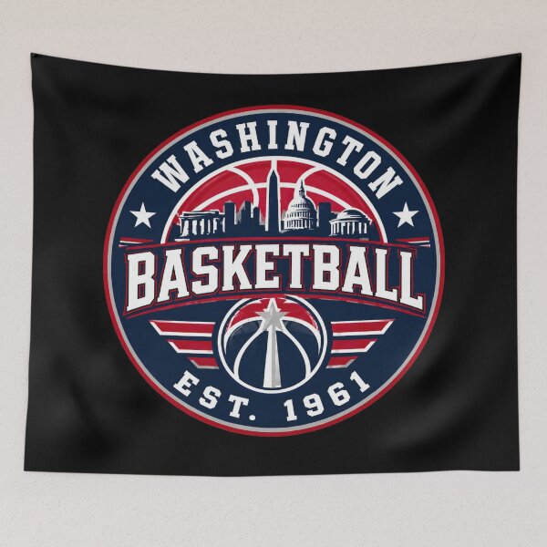 Item preview, Washington Basketball Vintage Badge Tee – Navy Red Silver Retro Hoops Shirt – D.C. Skyline Design designed and sold by TKOprintdesigns.