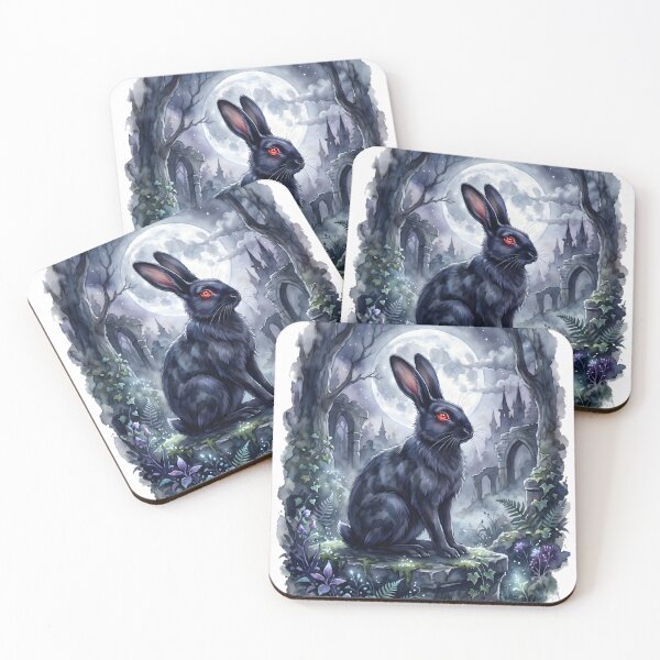 Item preview, Black Rabbit Oryctolagus Cuniculus Gothic Moonlit Ruins designed and sold by RubisLeaf.