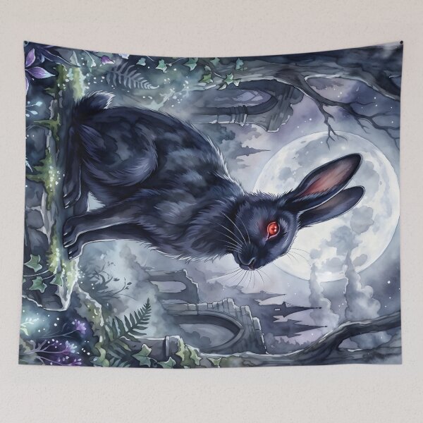 Item preview, Black Rabbit Oryctolagus Cuniculus Gothic Moonlit Ruins designed and sold by RubisLeaf.