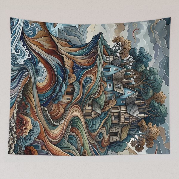 Item preview, Colorful Fantasy Cottage Landscape Psychedelic Decorative Wall Art designed and sold by BorgSpareParts.
