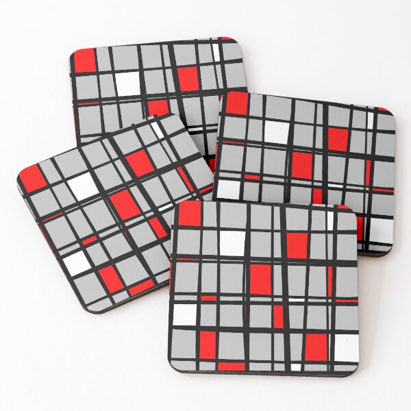 Item preview, Geometric Abstract Grid Painting in Gray, Red, White, Black   designed and sold by MellowCat.