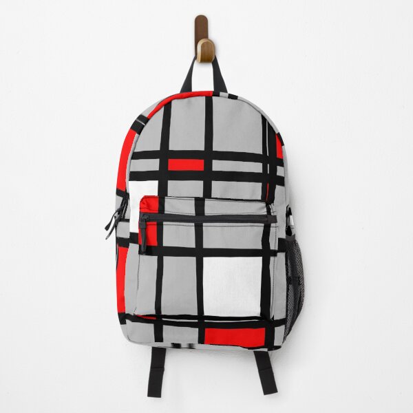 Item preview, Geometric Abstract Grid Painting in Gray, Red, White, Black designed and sold by MellowCat.