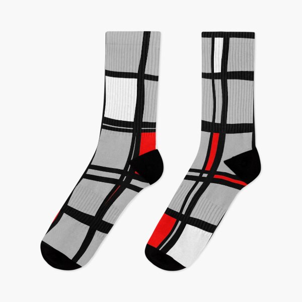 Item preview, Geometric Abstract Grid Painting in Gray, Red, White, Black   designed and sold by MellowCat.
