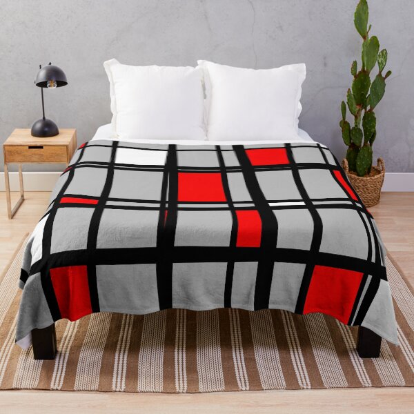 Item preview, Geometric Abstract Grid Painting in Gray, Red, White, Black designed and sold by MellowCat.