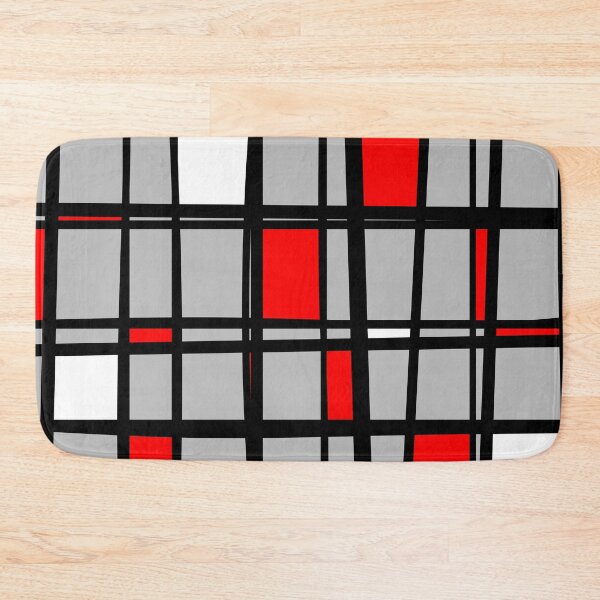 Item preview, Geometric Abstract Grid Painting in Gray, Red, White, Black   designed and sold by MellowCat.