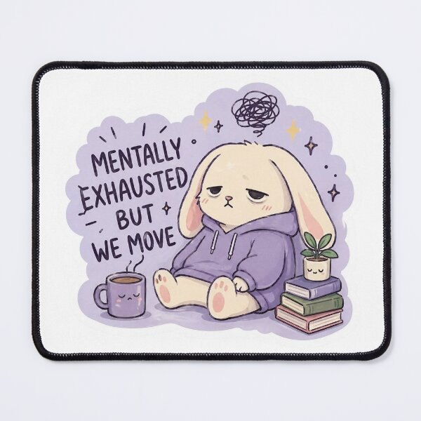 Item preview, "Mentally Exhausted But We Move" Bunny Sticker designed and sold by  Artify Lab.