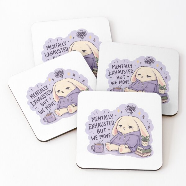 Item preview, "Mentally Exhausted But We Move" Bunny Sticker designed and sold by  Artify Lab.