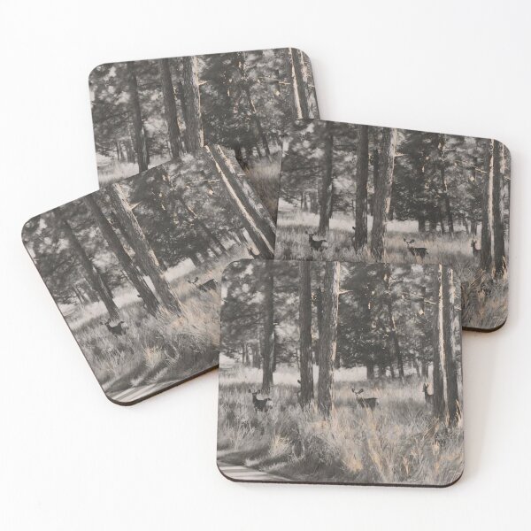 Item preview, Deer in Snowy Pine Forest Grass – Charcoal with Real Gold Leaf designed and sold by CiaraCharcoal.
