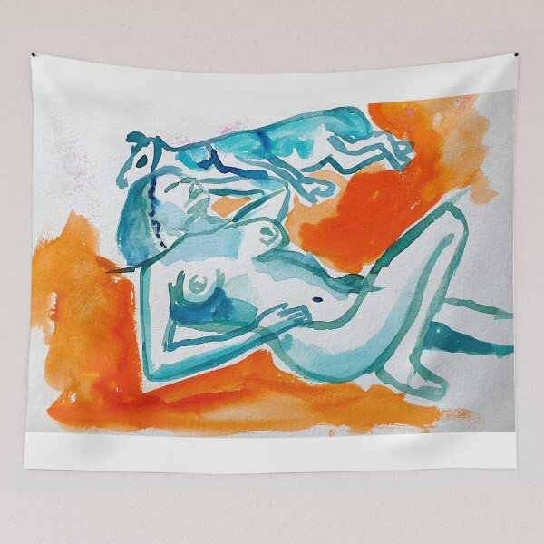Item preview, woman and dog watercolor designed and sold by Tereza Pilar  Art.