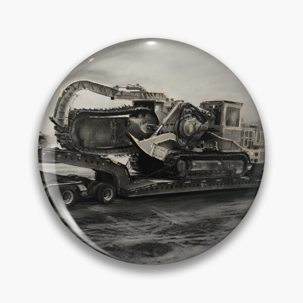 Item preview, Heavy Excavator on Lowboy Trailer – Charcoal with Real Gold Leaf designed and sold by CiaraCharcoal.