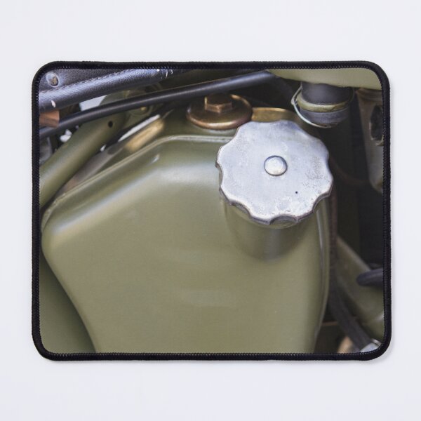 Item preview, Vintage Military Motorcycle Close-Up Showing Olive Drab Fuel Tank, Metal Cap and Leather Seat Detail designed and sold by Nmallia.
