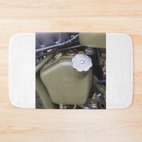 Item preview, Vintage Military Motorcycle Close-Up Showing Olive Drab Fuel Tank, Metal Cap and Leather Seat Detail designed and sold by Nmallia.
