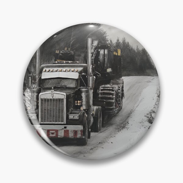 Item preview, Logging Truck Hauling on Snowy Road – Charcoal with Real Gold Leaf designed and sold by CiaraCharcoal.