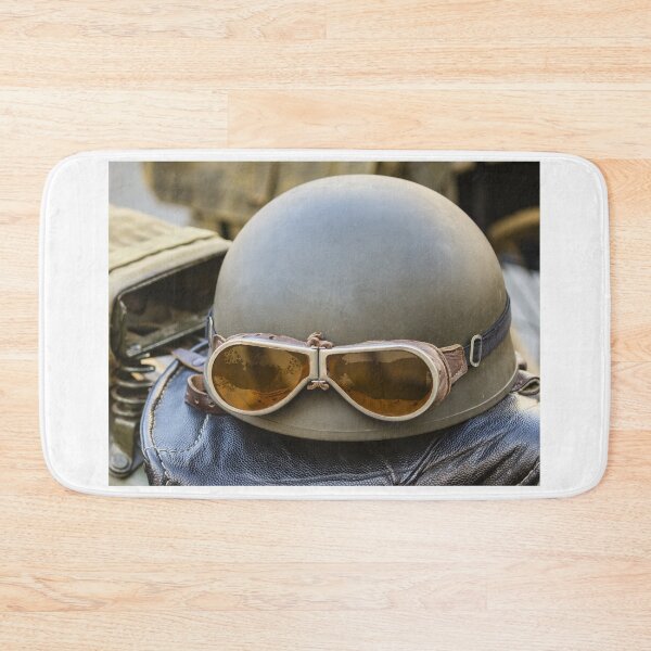 Item preview, Vintage Military Helmet With Leather Aviator Goggles and Gloves on Field Gear Bag designed and sold by Nmallia.