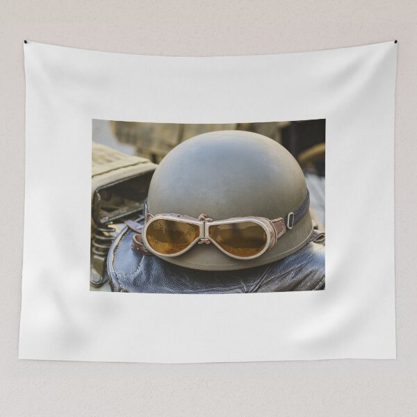 Item preview, Vintage Military Helmet With Leather Aviator Goggles and Gloves on Field Gear Bag designed and sold by Nmallia.