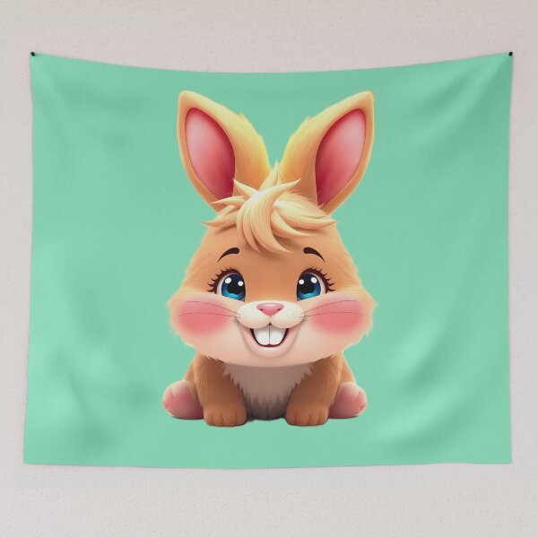 Item preview, Cute Kawaii Bunny Rabbit - Adorable Chubby Bunny with Blue Eyes designed and sold by Art-Inspir-AI.