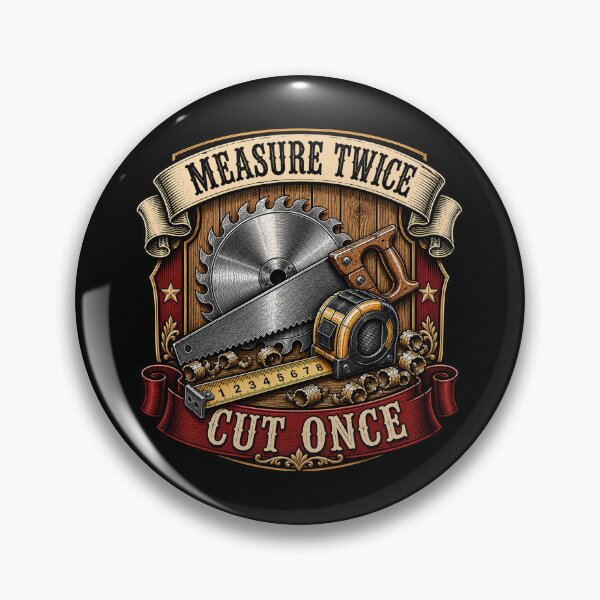 Item preview, Measure Twice Cut Once Woodworking Crest designed and sold by Forged in the Warp.