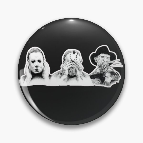 Artikelvorschau, Horror-Version von „Nichts hören, nichts sehen, nichts sagen“ mit Michael Myers, Jason und Freddy entworfen und verkauft von Queen of Chaos Stickers.