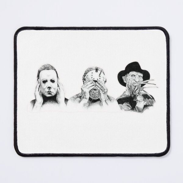 Item preview, HORROR rendition of "Hear no evil, See no evil, Speak no evil" Featuring Michael Myers, Jason, & Freddy designed and sold by Queen of Chaos Stickers.