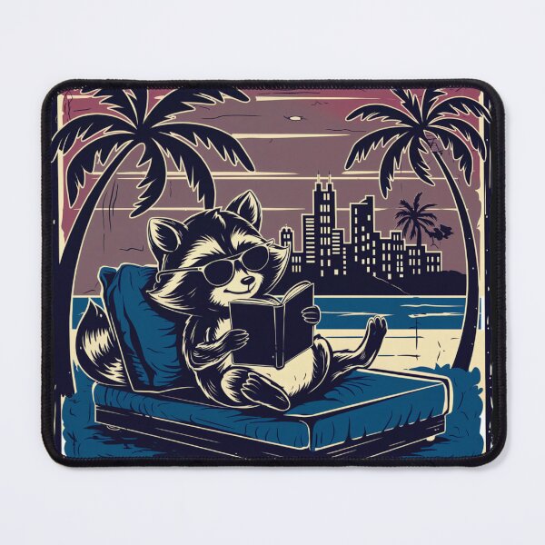 Item preview, Raccoon in sunglasses reading book under palm trees designed and sold by MadCatPrints.