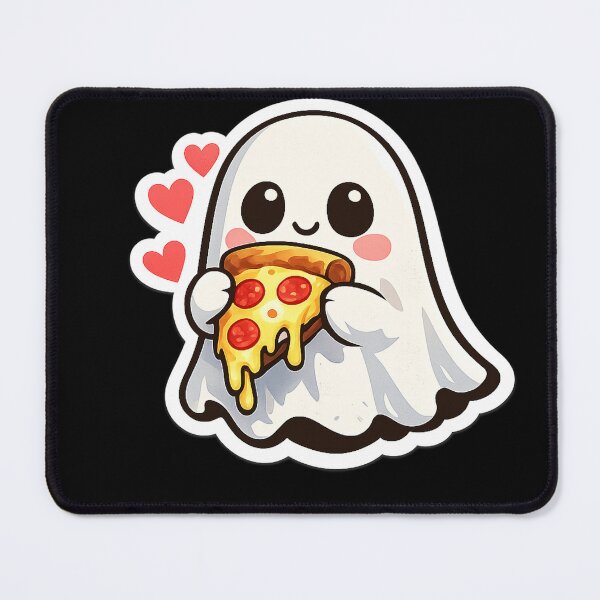 Item preview, Cute Ghost Eating Pizza Sticker – Kawaii Food Lover Ghost Vinyl Sticker designed and sold by DrizzyV.