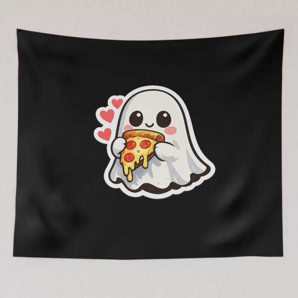 Item preview, Cute Ghost Eating Pizza Sticker – Kawaii Food Lover Ghost Vinyl Sticker designed and sold by DrizzyV.