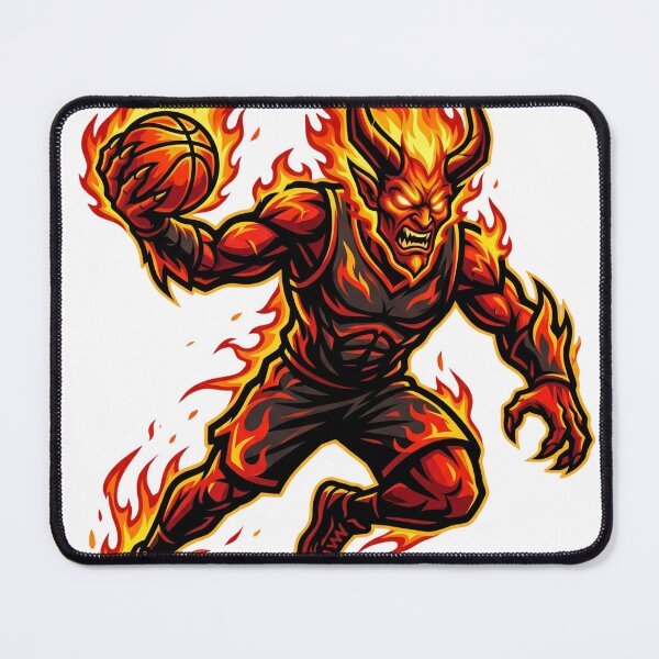 Item preview, Aggressive Fire Demon Basketball Player Sports Mascot designed and sold by Pandora´s Box.
