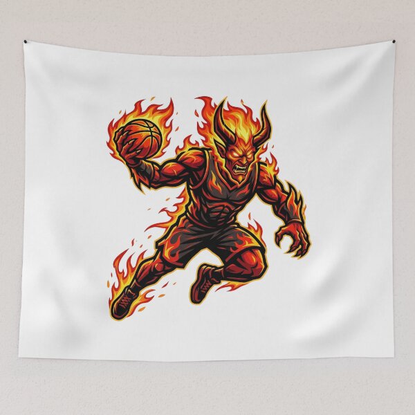 Item preview, Aggressive Fire Demon Basketball Player Sports Mascot designed and sold by Pandora´s Box.