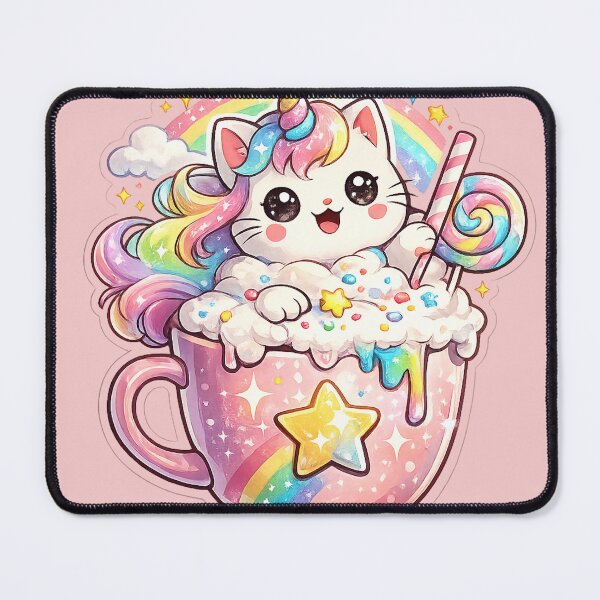 Item preview, Cute Unicorn Cat Rainbow Mug Sticker – Kawaii Fantasy Cat Sticker designed and sold by DrizzyV.