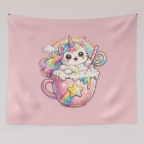 Item preview, Cute Unicorn Cat Rainbow Mug Sticker – Kawaii Fantasy Cat Sticker designed and sold by DrizzyV.
