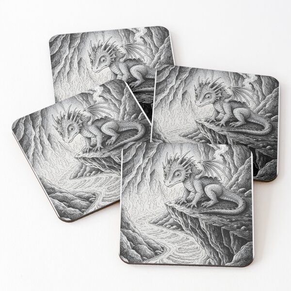 Item preview, Cute Baby Dragon in Mystical Cave with Flowing River Illustration designed and sold by Darkness Hole.