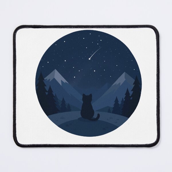 Item preview, Cat Under Starry Mountain Night designed and sold by OlhaDreamArt.