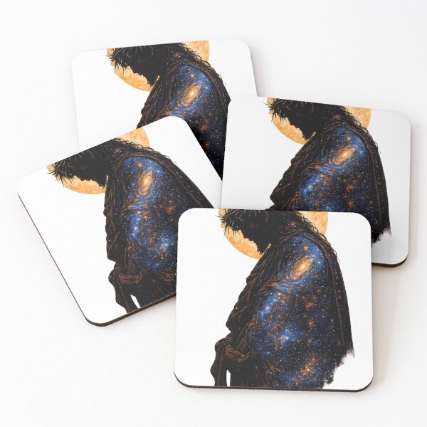 Item preview, Cosmic Christ Silhouette with Moon Halo – Sacred Galaxy Jesus Art designed and sold by Alt Christian.