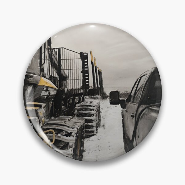 Item preview, Yellow Tracked Loader and Pickup Truck in Snow – Charcoal with Real Gold Leaf designed and sold by CiaraCharcoal.