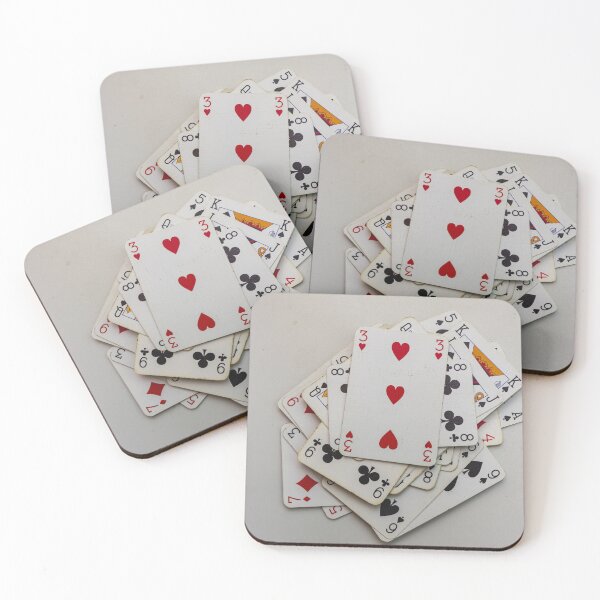 Item preview, Worn Playing Cards Spread on Table Showing Several Threes With Mixed Red and Blue Backs designed and sold by Nmallia.