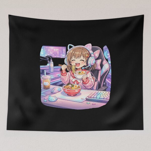 Item preview, Funny Anime Gamer Girl Eating Ramen Gamer Fuel Cute Gaming Food Lover Gift designed and sold by Im-Ara.