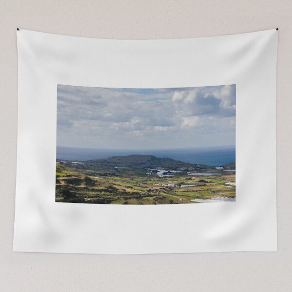 Item preview, Coastal Farmland Landscape With Greenhouses Overlooking Calm Sea Under Cloudy Sky designed and sold by Nmallia.