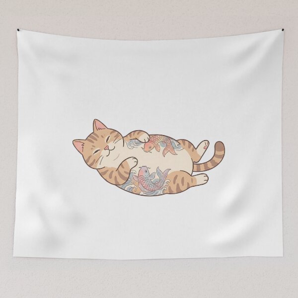 Item preview, Happy Tattooed Cat - Aesthetic Japanese Koi Fish Design designed and sold by LYZ7VANI.