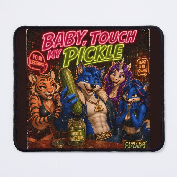 Item preview, Baby Touch My Pickle Funny Blue Fox Bar Shirt Sticker Poster designed and sold by A Sinister Sly.