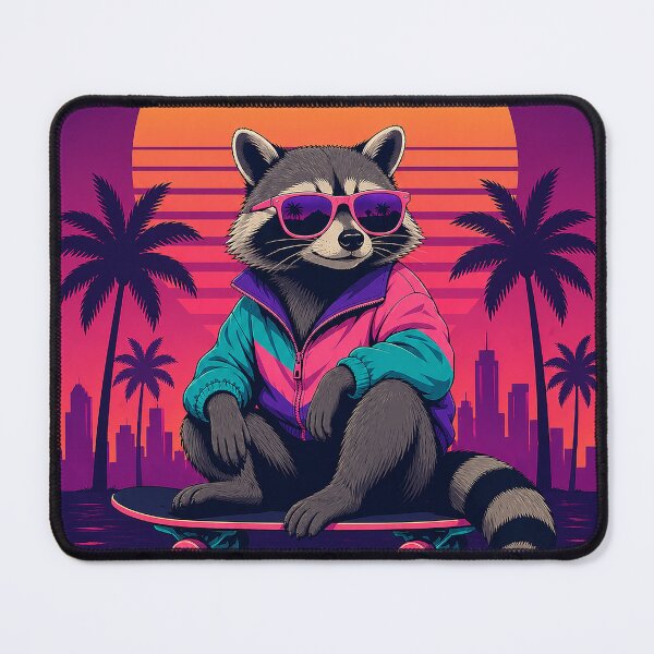 Item preview, Raccoon skateboarding under neon sunset designed and sold by Imprearte.