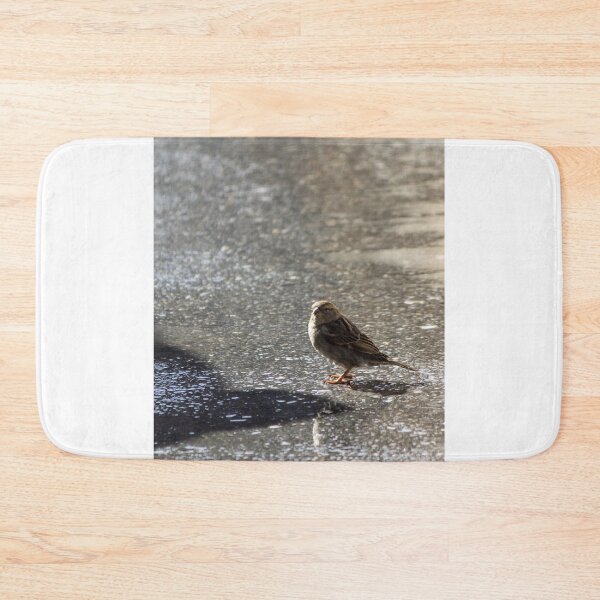 Item preview, Sparrow Standing on Wet Pavement With Reflection and Shadow on Urban Asphalt Surface designed and sold by Nmallia.